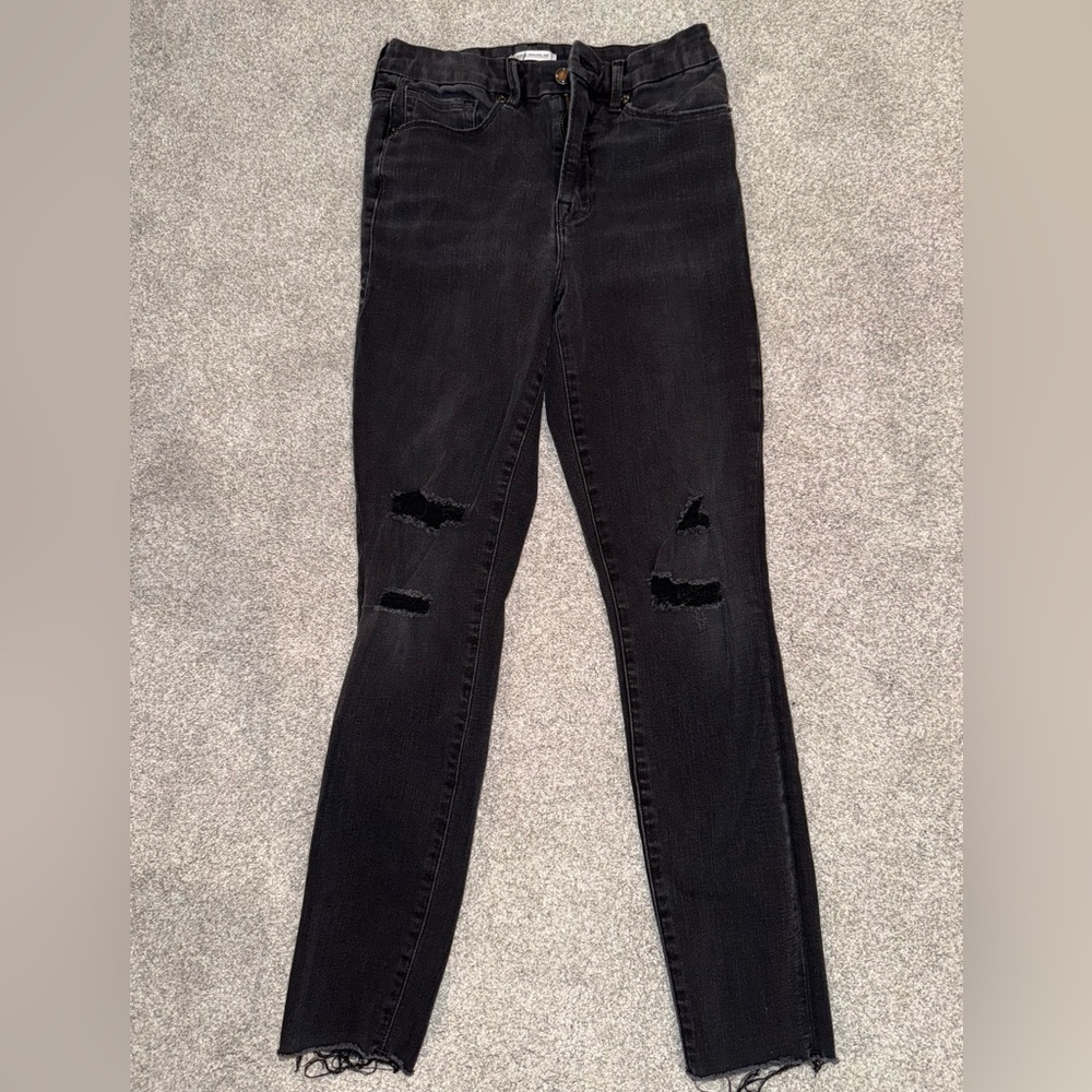 Good American Black Skinny Jeans Modern Distressed